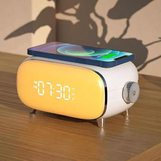 Creative wake-up alarm clock with QI wireless charging