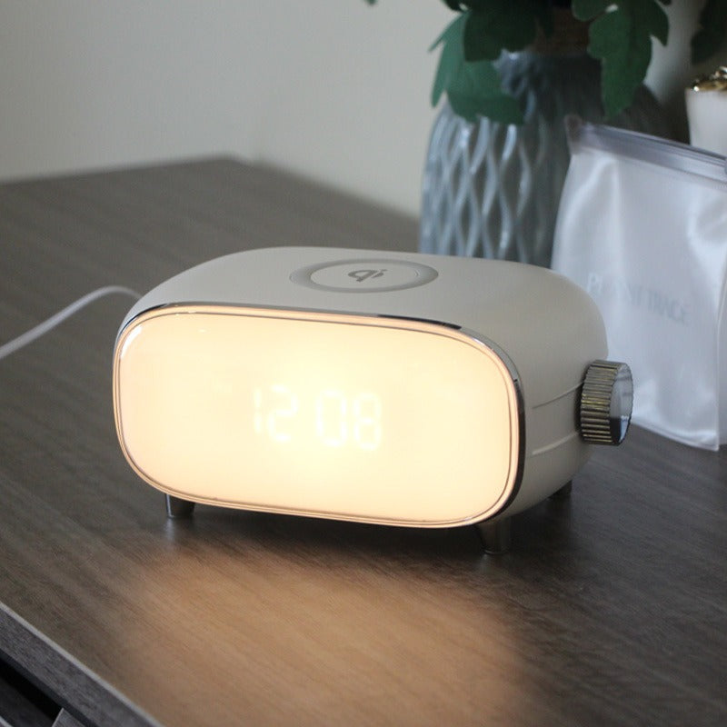 Creative wake-up alarm clock with QI wireless charging